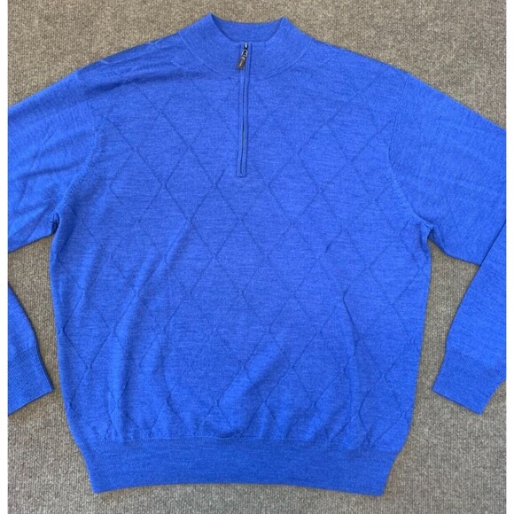 Peter Millar Lightweight Sweater Mens XL Merino Wool Long Sleeve Blue 1/4 Zip